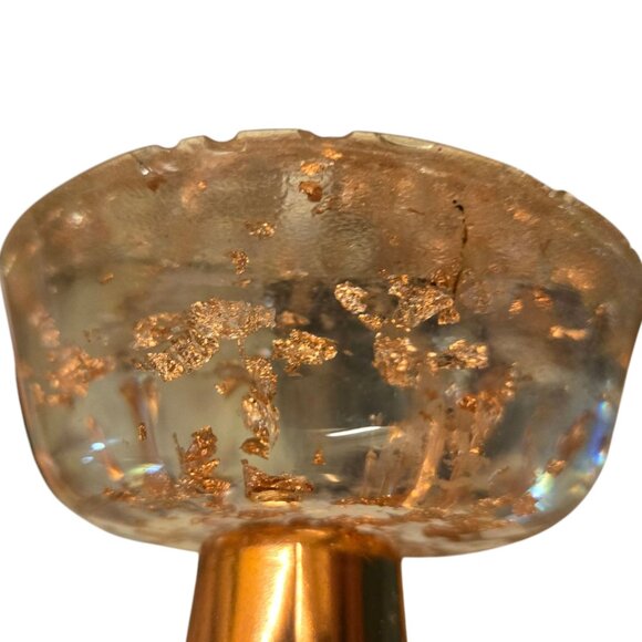 MCM Lucite Acrylic Candleholder Gold Flake Mid Century Candlestick Taper Holder - Picture 11 of 16